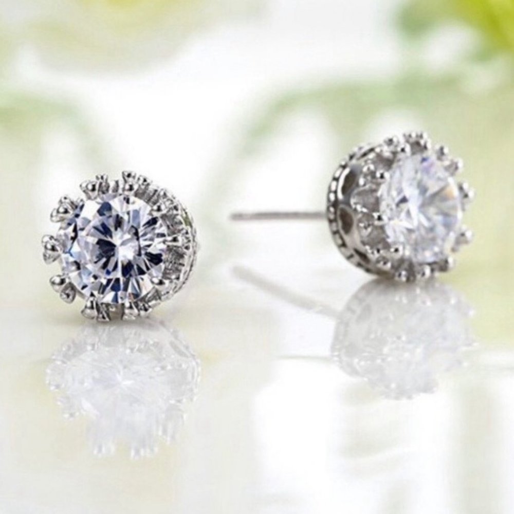 NEW 4 TCW Solitaire Diamond 925 Silver Crown Studs - Picture 4 of 7